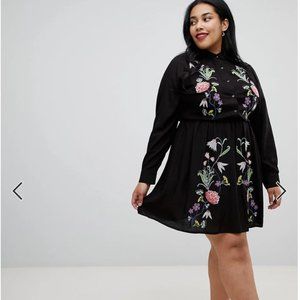ASOS DESIGN Curve mini shirt dress with floral embroidery